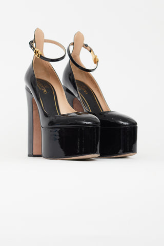 Valentino Black Patent Leather Platform Tan-Go Pump