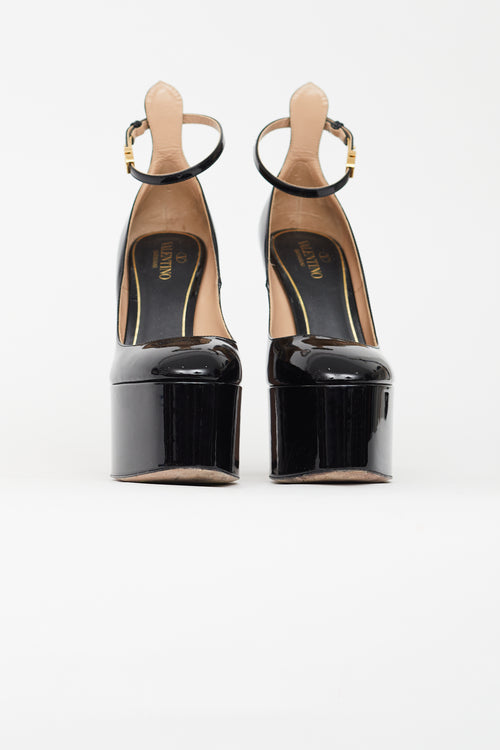 Valentino Black Patent Leather Platform Tan-Go Pump