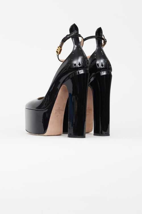 Valentino Black Patent Leather Platform Tan-Go Pump