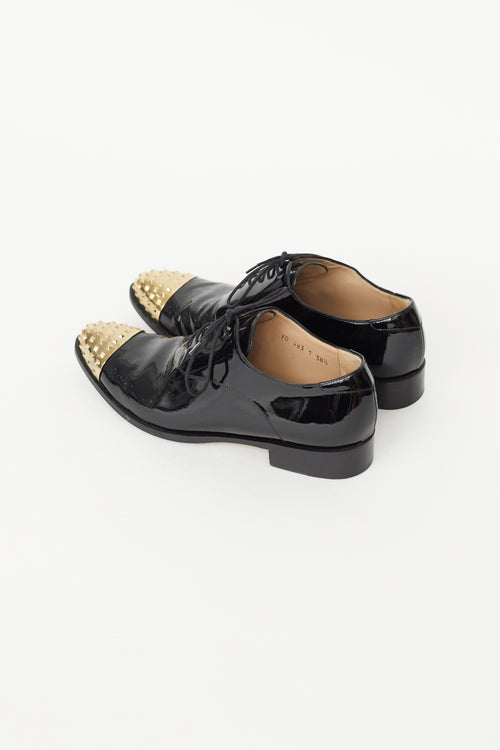 Valentino Black Patent 
Gold Rockstud Loafer