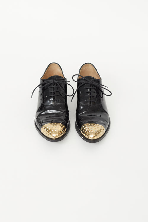 Valentino Black Patent 
Gold Rockstud Loafer