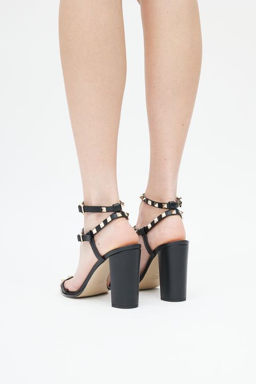 Valentino Black Rockstud Block 95mm Heeled Sandal