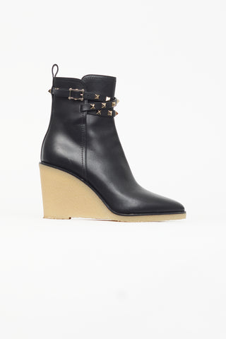 Valentino Black Rockstud Gum Sole Wedge Boot