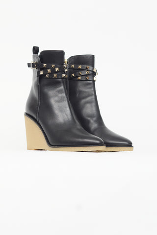 Valentino Black Rockstud Gum Sole Wedge Boot