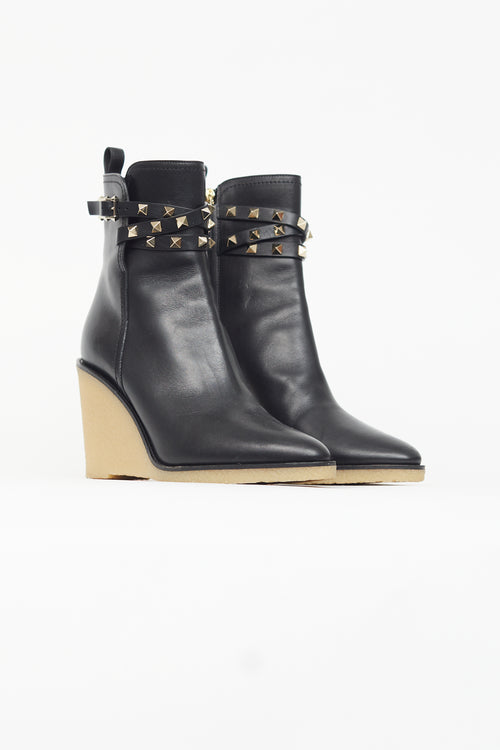 Valentino Black Rockstud Gum Sole Wedge Boot