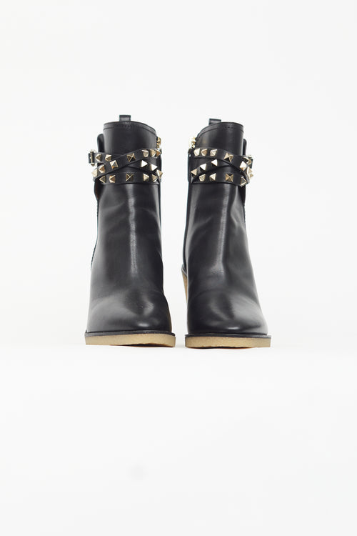 Valentino Black Rockstud Gum Sole Wedge Boot