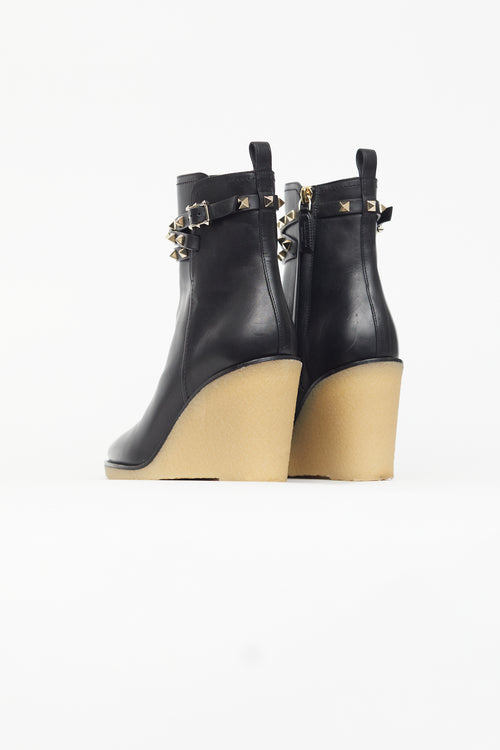 Valentino Black Rockstud Gum Sole Wedge Boot