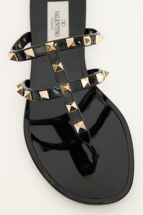 Valentino Black Rubber Caged Rockstud Sandal