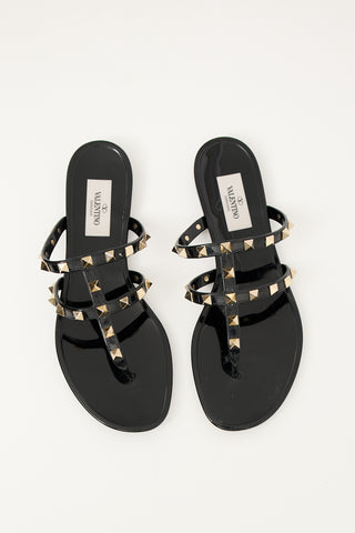 Valentino Black Rubber Caged Rockstud Sandal