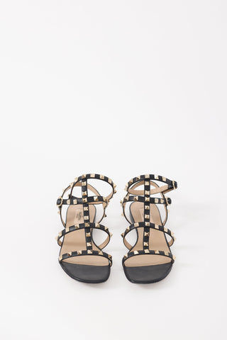 Valentino Black 
Gold Rockstud Caged Sandal