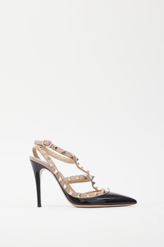 Valentino Black 
Pink Rockstud Caged 100 Heel