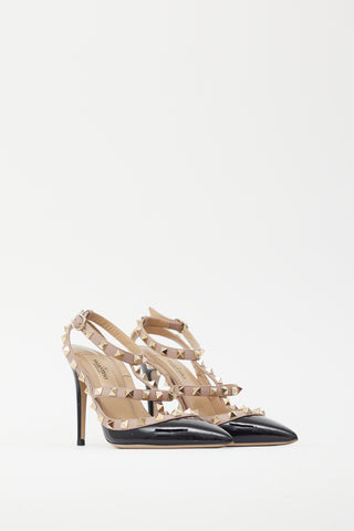 Valentino Black 
Pink Rockstud Caged 100 Heel