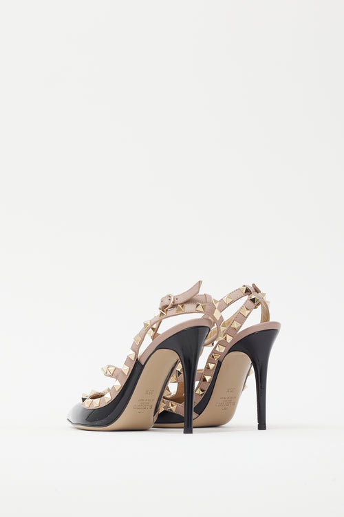 Valentino Black 
Pink Rockstud Caged 100 Heel