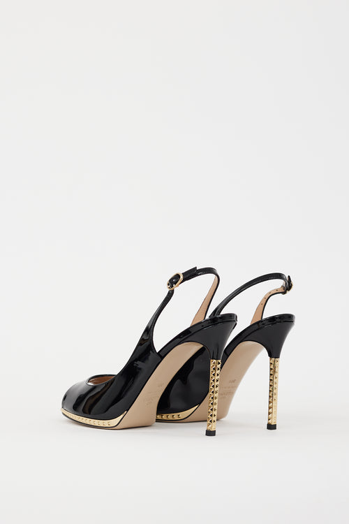 Valentino Black 
Gold Patent Leather Rockstud Heel