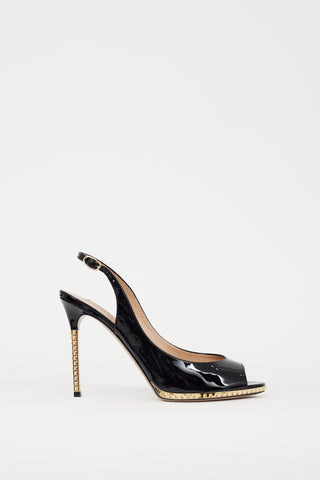 Valentino Black 
Gold Patent Leather Rockstud Heel