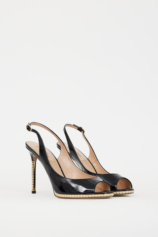 Valentino Black 
Gold Patent Leather Rockstud Heel