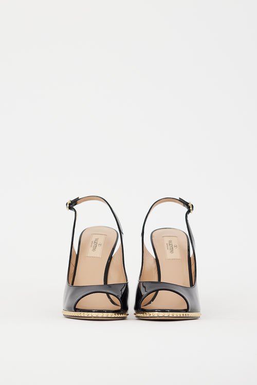 Valentino Black 
Gold Patent Leather Rockstud Heel