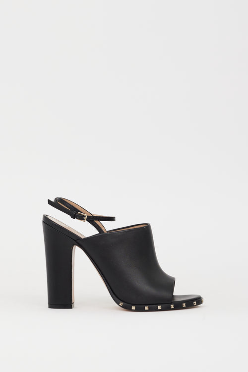 Valentino Black Leather Soul Rockstud Slingback Heel