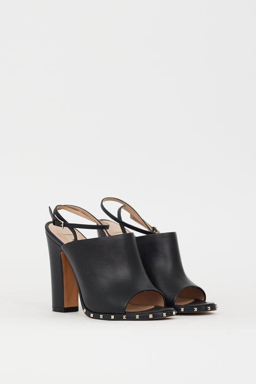 Valentino Black Leather Soul Rockstud Slingback Heel