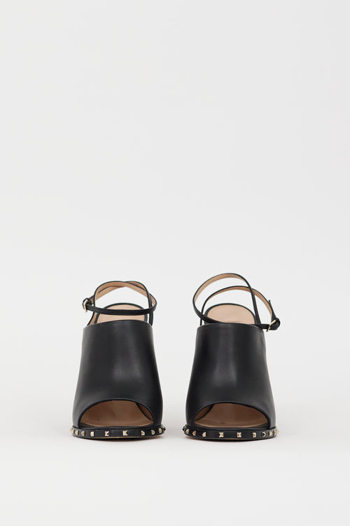 Valentino Black Leather Soul Rockstud Slingback Heel