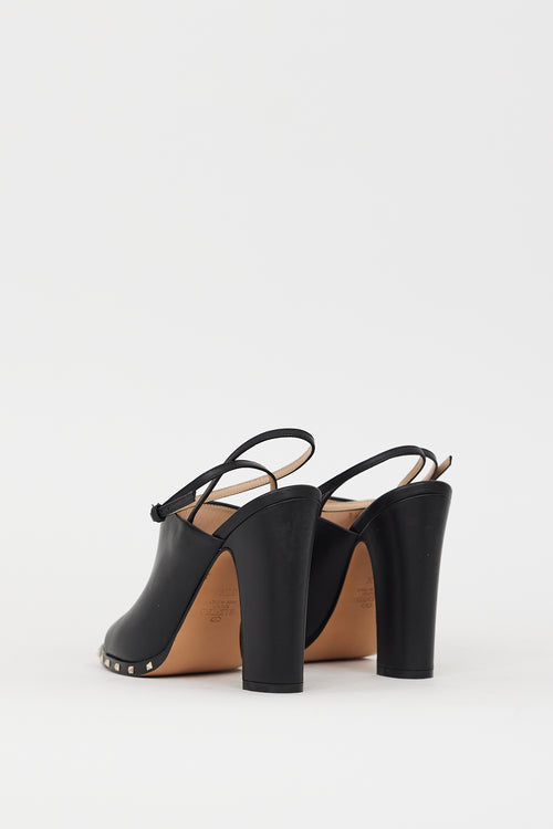 Valentino Black Leather Soul Rockstud Slingback Heel