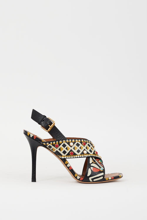 Valentino Black 
Multicolour Leather Painted 
Embellished Heel