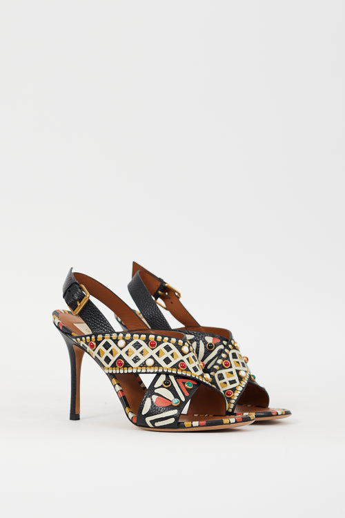 Valentino Black 
Multicolour Leather Painted 
Embellished Heel