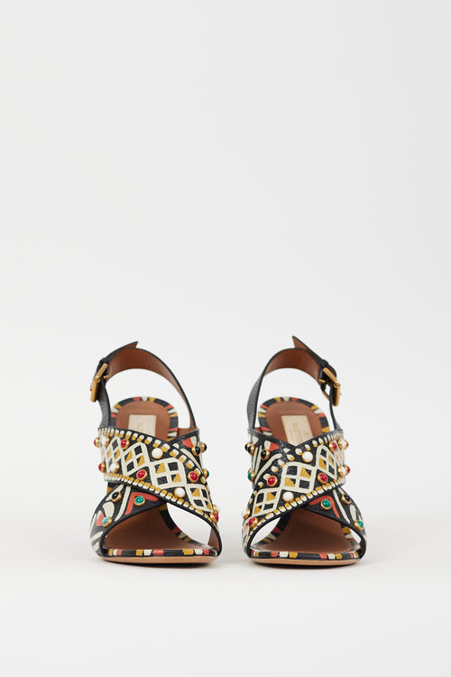 Valentino Black 
Multicolour Leather Painted 
Embellished Heel