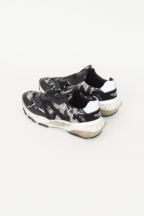 Valentino Black 
White Camo Feather Bounce Sneaker