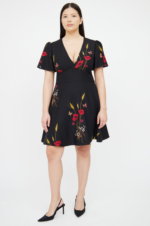 Valentino Black Floral Short Sleeve  Dress