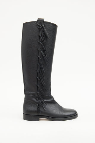 Valentino Black Leather Fringe Riding Boot