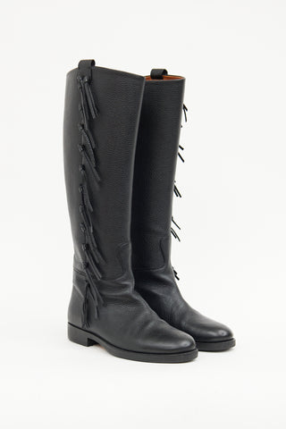 Valentino Black Leather Fringe Riding Boot