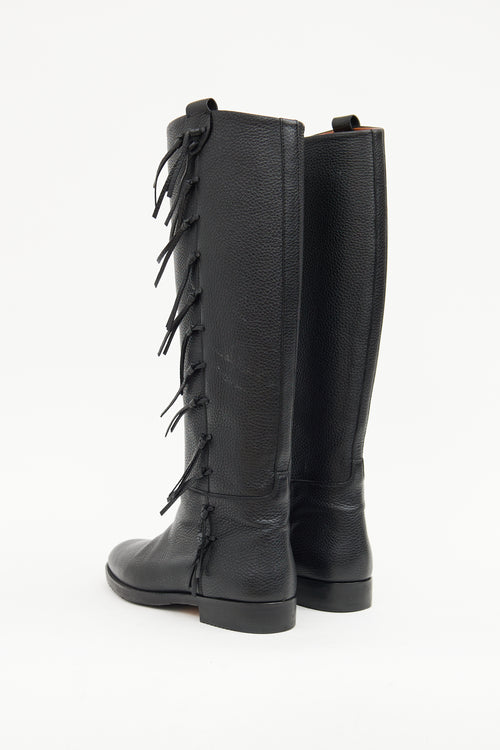 Valentino Black Leather Fringe Riding Boot