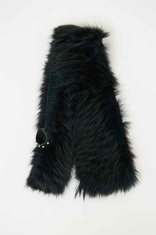 Valentino Green  Fur Rockstud Scarf