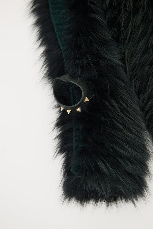 Valentino Green  Fur Rockstud Scarf