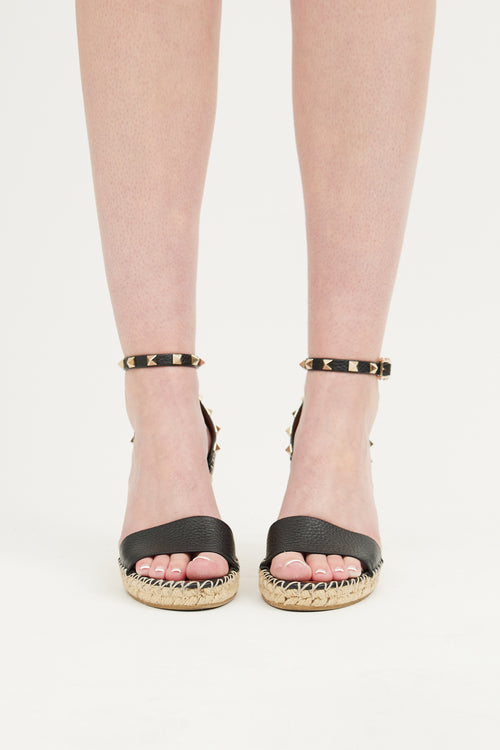 Valentino Black Rockstud Espadrille Wedge