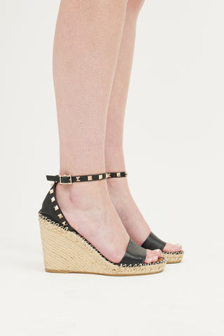 Valentino Black Rockstud Espadrille Wedge