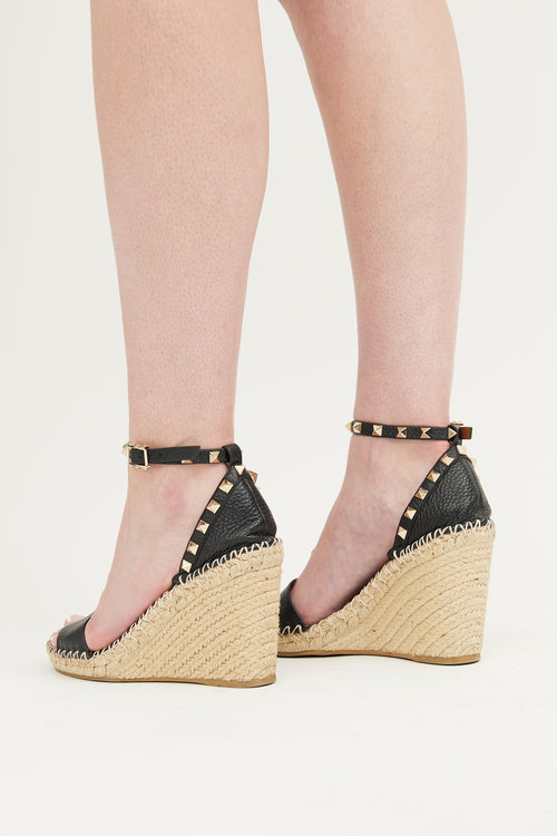 Valentino Black Rockstud Espadrille Wedge