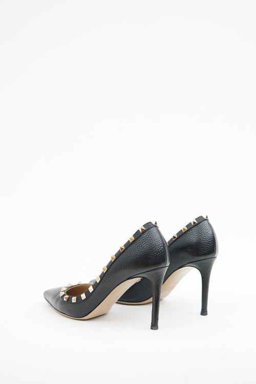 Valentino Black Leather Rockstud 100 Pump