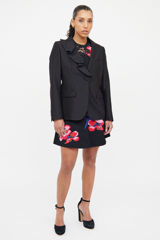 Valentino Black Wool 
Silk Blend Ruffle Blazer