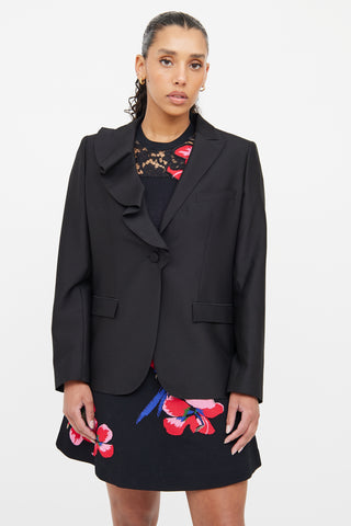 Valentino Black Wool 
Silk Blend Ruffle Blazer