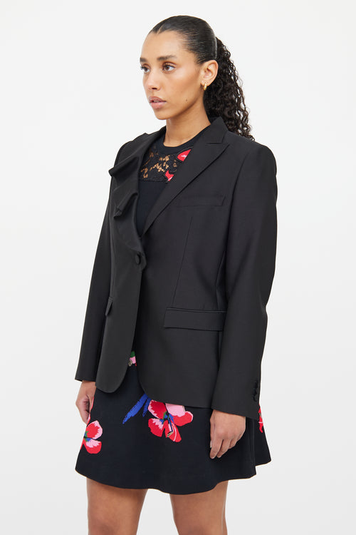 Valentino Black Wool 
Silk Blend Ruffle Blazer