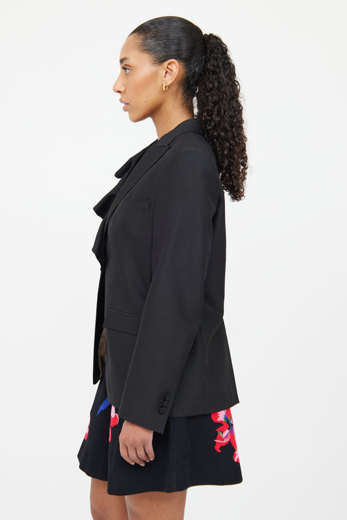 Valentino Black Wool 
Silk Blend Ruffle Blazer