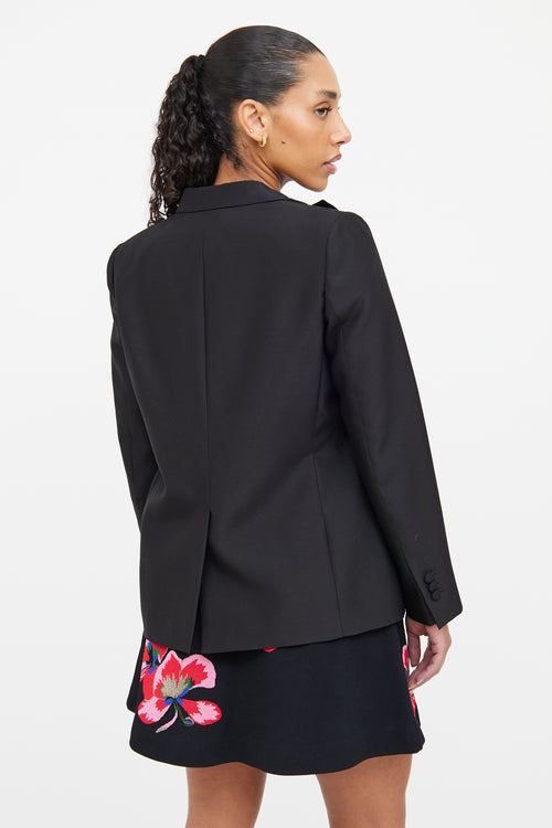 Valentino Black Wool 
Silk Blend Ruffle Blazer