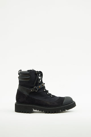 Valentino Black Suede Rockstud Combat Boot