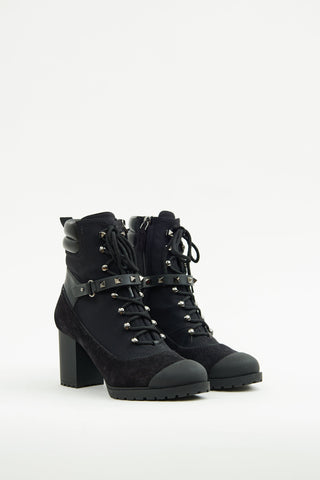 Valentino Black Suede Rockstud Lace up Boot