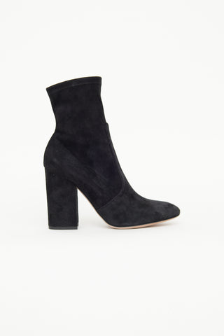 Valentino Black Suede Stretch Zip Booties