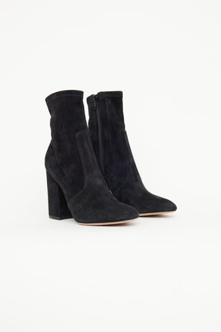 Valentino Black Suede Stretch Zip Booties