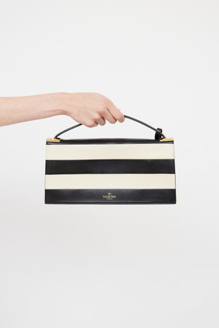 Valentino Black 
White Stripe My Rockstud Clutch