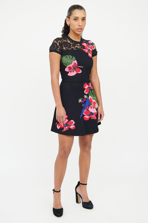 Valentino Black 
Pink Floral Lace Dress